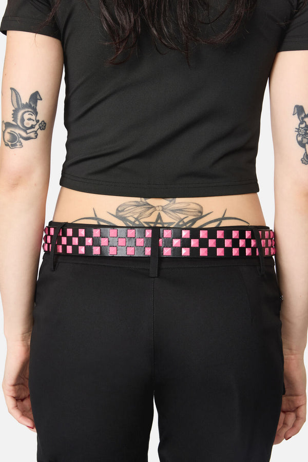 Black Friday - Checkered Stud Belt - pink-black
