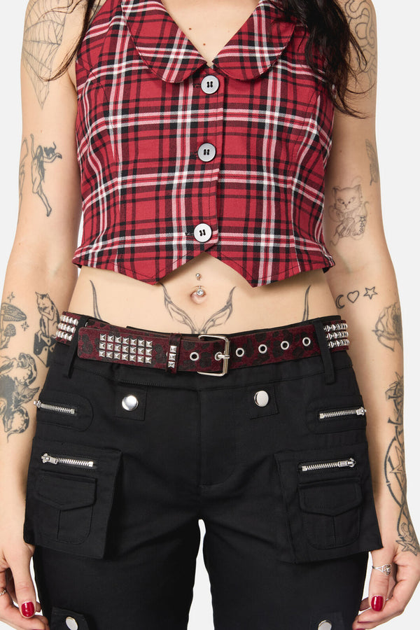 Black Friday - Leopard Louve Stud Belt - dark-red