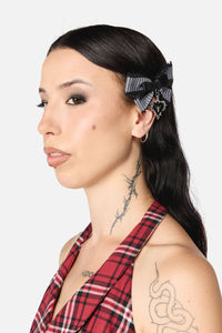 Black Friday - Black Goth Check Bow Clip - black