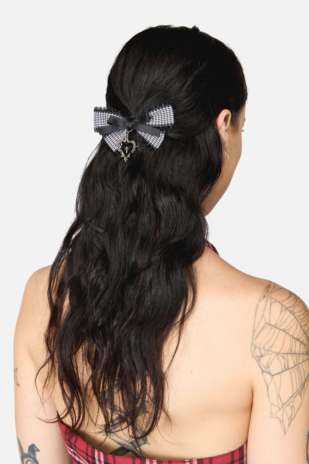 Black Friday - Black Goth Check Bow Clip - black