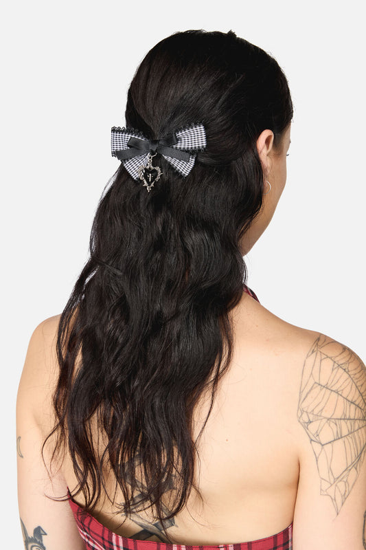 Black Friday - Black Goth Check Bow Clip - black