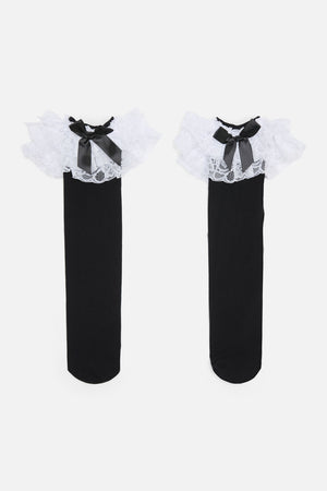 Black Friday - Black Lacey Long Socks - black