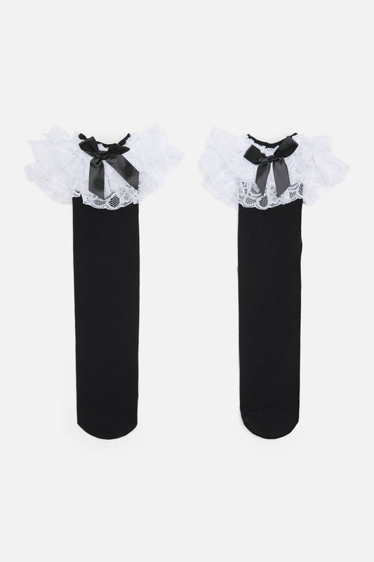Black Friday - Black Lacey Long Socks - black