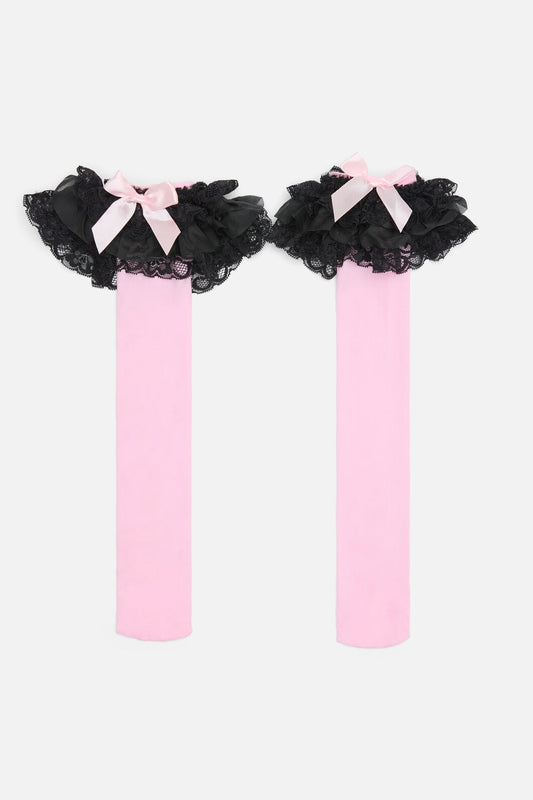 Black Friday - Pink Lacey Long Socks - pink
