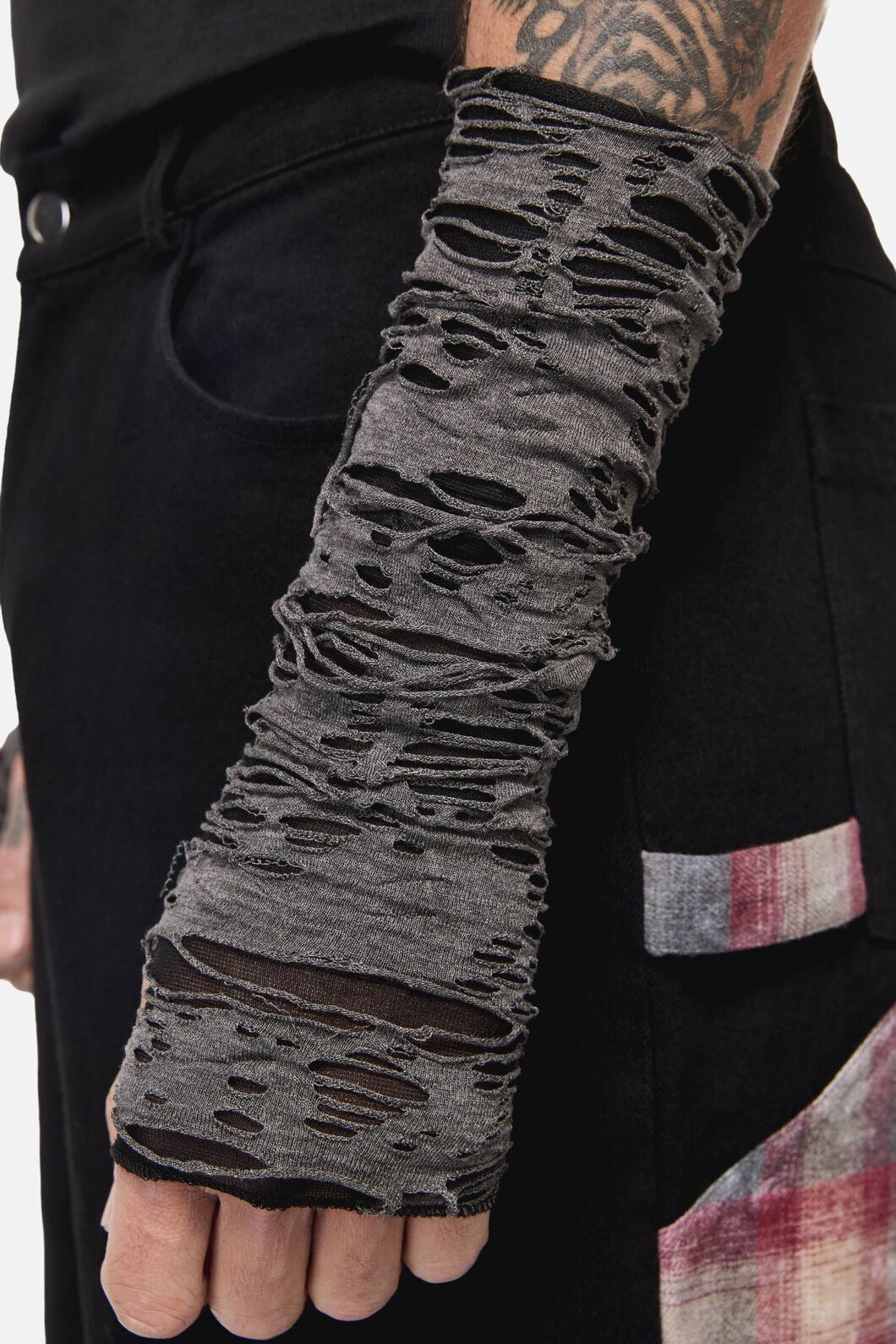 Black Friday - Faux Torn Long Fingerless Gloves - grey