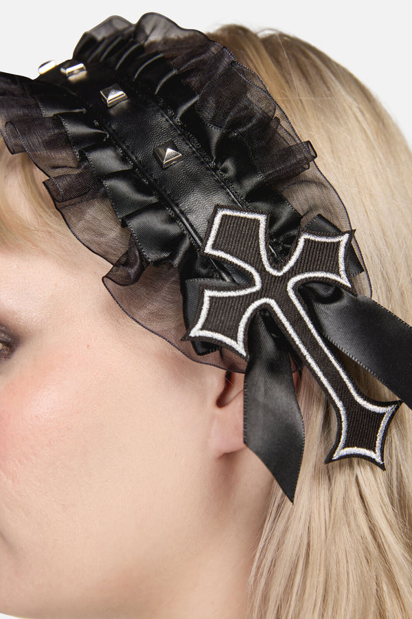 Black Friday - Ruffle Edge Tie Up Headband - black