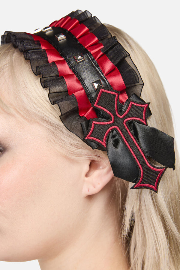 Black Friday - Ruffle Edge Tie Up Headband - red