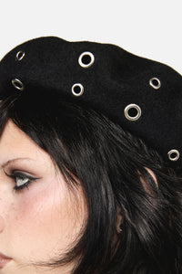 Black Friday - Eyelet Wool Beret - black