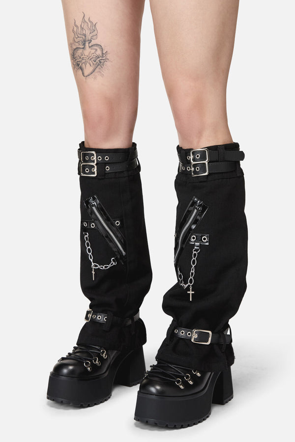Black Friday - Chain & Zip Strap Leg Warmers - black