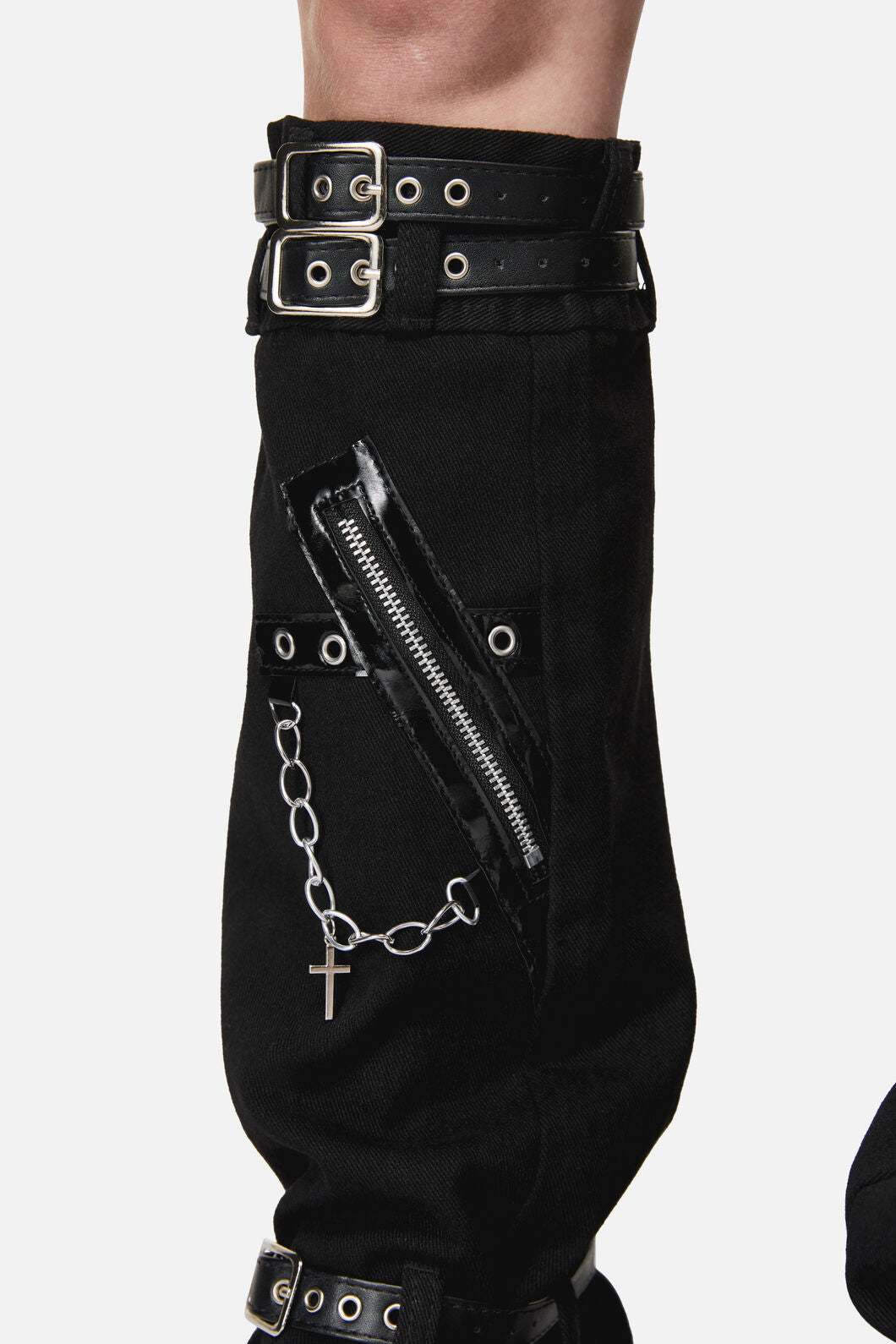Black Friday - Chain & Zip Strap Leg Warmers - black