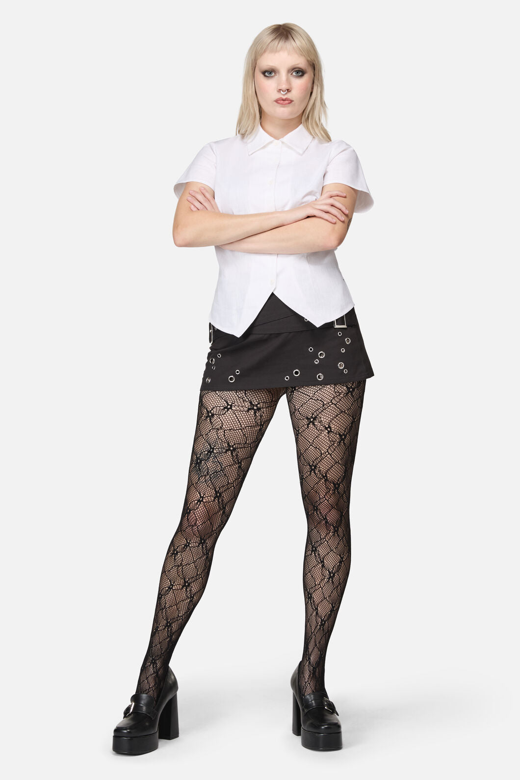 Black Friday - Cracking Flower Fishnet Tights - black