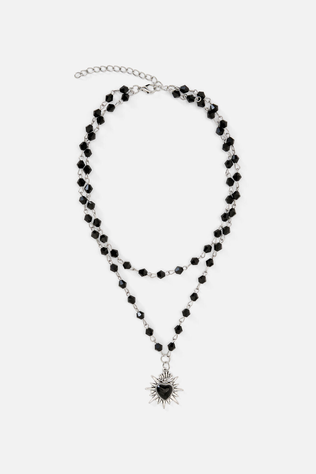 Black Friday - Sacred Heart Bead Necklace - silver-black