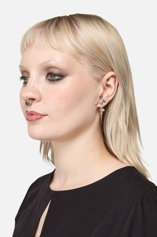 Black Friday - Floral Sword Through Earrings - silver