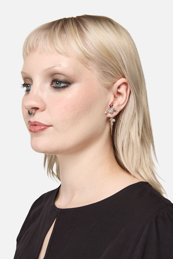 Black Friday - Floral Sword Through Earrings - silver
