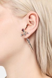 Black Friday - Floral Sword Through Earrings - silver