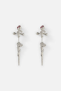 Black Friday - Floral Sword Through Earrings - silver