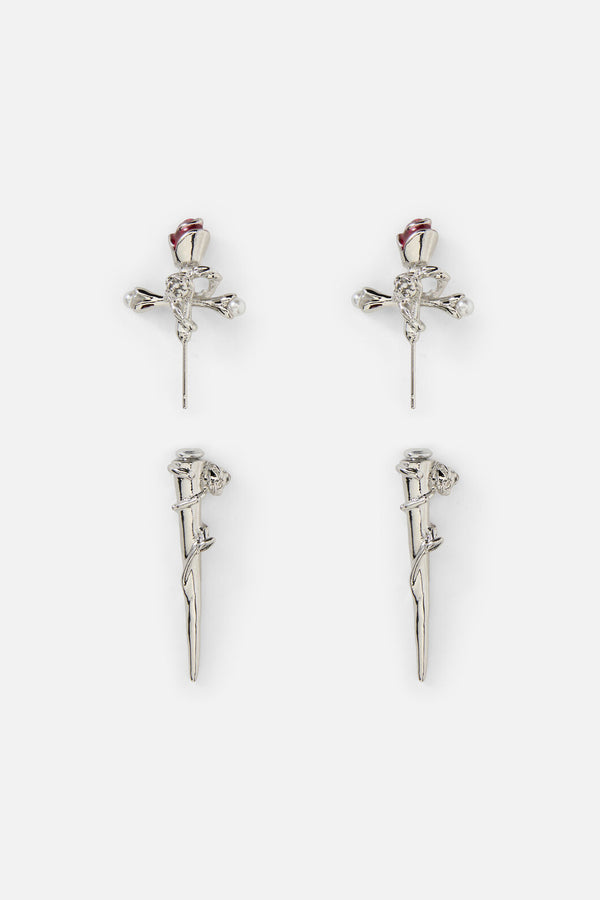 Black Friday - Floral Sword Through Earrings - silver