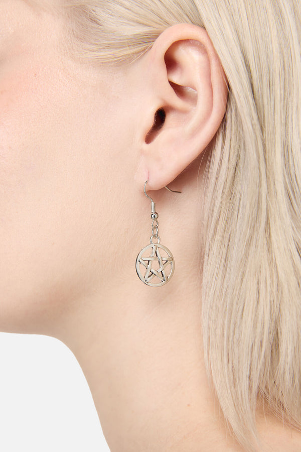 Black Friday - Simple Pentagram Earrings - silver