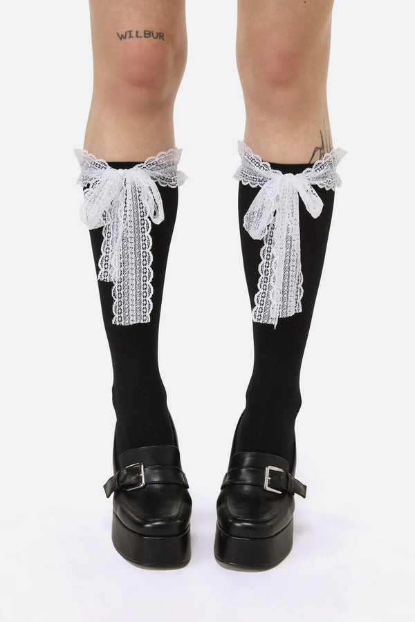 Black Friday - Contrast Lace Long Socks - black