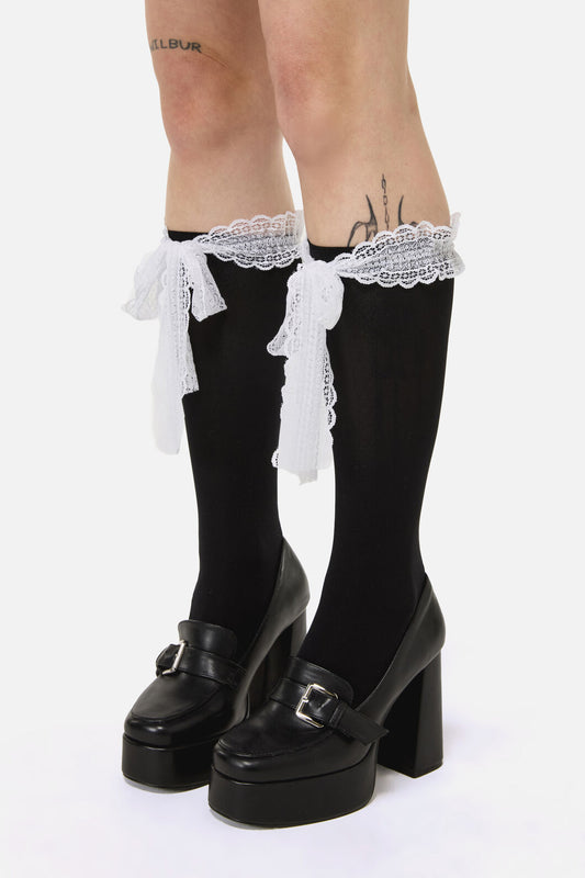 Black Friday - Contrast Lace Long Socks - black