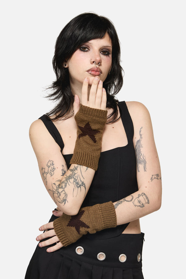 Black Friday - Warm Star Fingerless Gloves - tan