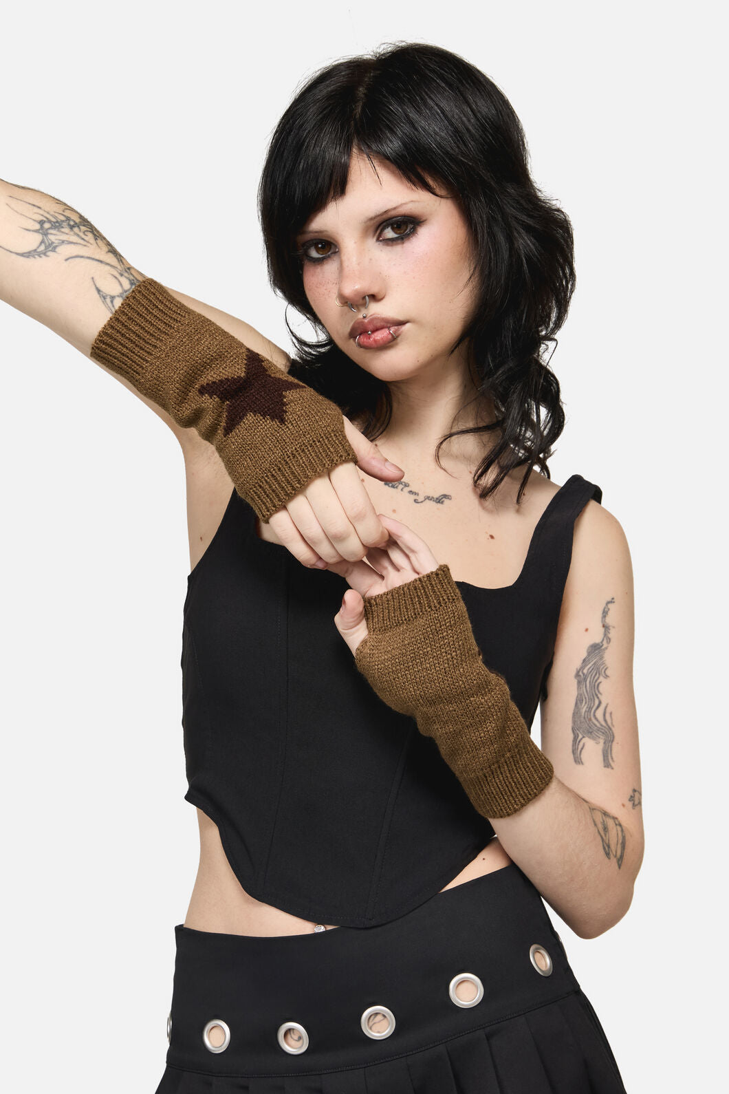Black Friday - Warm Star Fingerless Gloves - tan