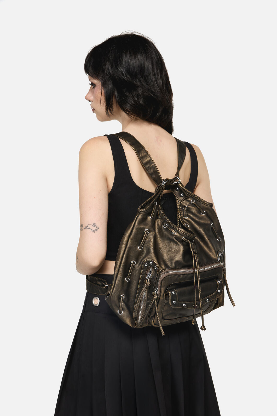 Black Friday - Golden Large Slouch Stud Bag - black-gold