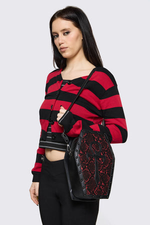 Black Friday - Gothic Snake Print Coffin Bag - black-red