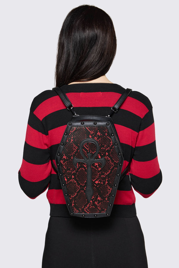 Black Friday - Gothic Snake Print Coffin Bag - black-red