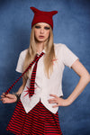 Black Friday - Pointed Knitted Beanie - black-red