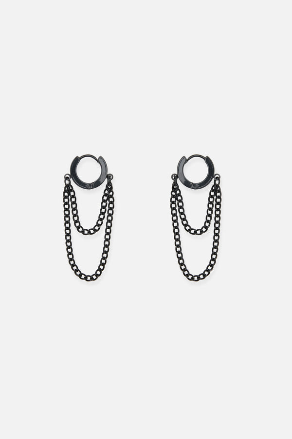 Black Friday - Chained Huggie Earrings - black
