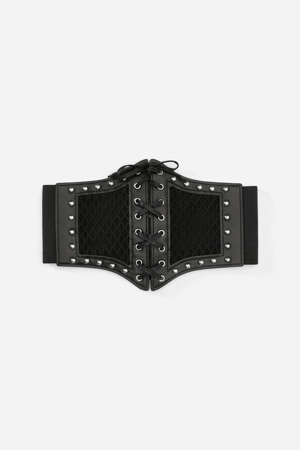 Black Friday - Fishnet Mesh Stud Corset Belt - black