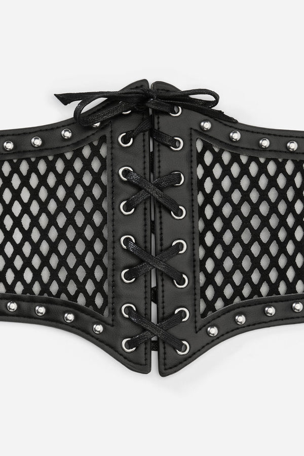 Black Friday - Fishnet Mesh Stud Corset Belt - black