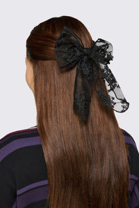 Black Friday - Large Lace Bow Hair Clip - black