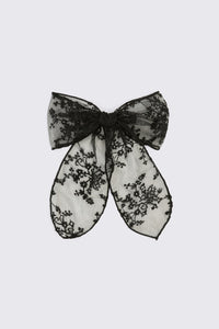 Black Friday - Large Lace Bow Hair Clip - black