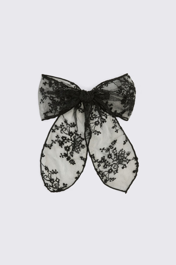 Black Friday - Large Lace Bow Hair Clip - black