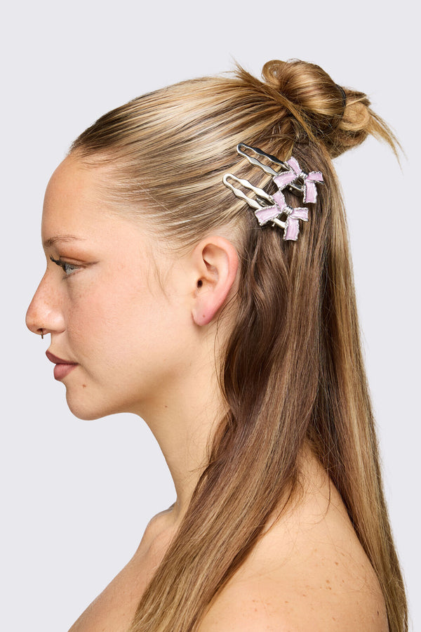 Black Friday - Metal Bow Hair Clip Set - lilac