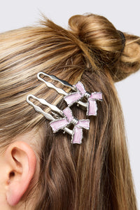 Black Friday - Metal Bow Hair Clip Set - lilac