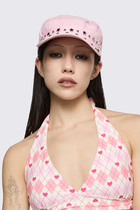 Black Friday - Washed Denim Star Stud Cap - pink