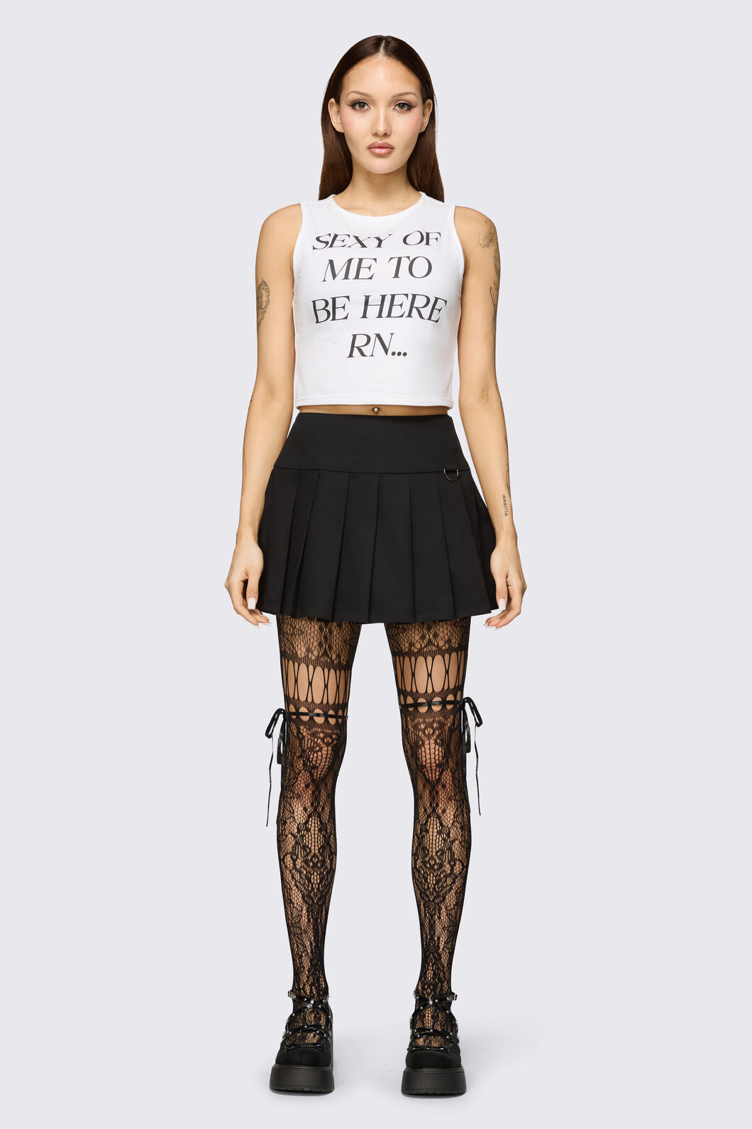 Black Friday - Black Ribbon Tie Mesh Tights - black