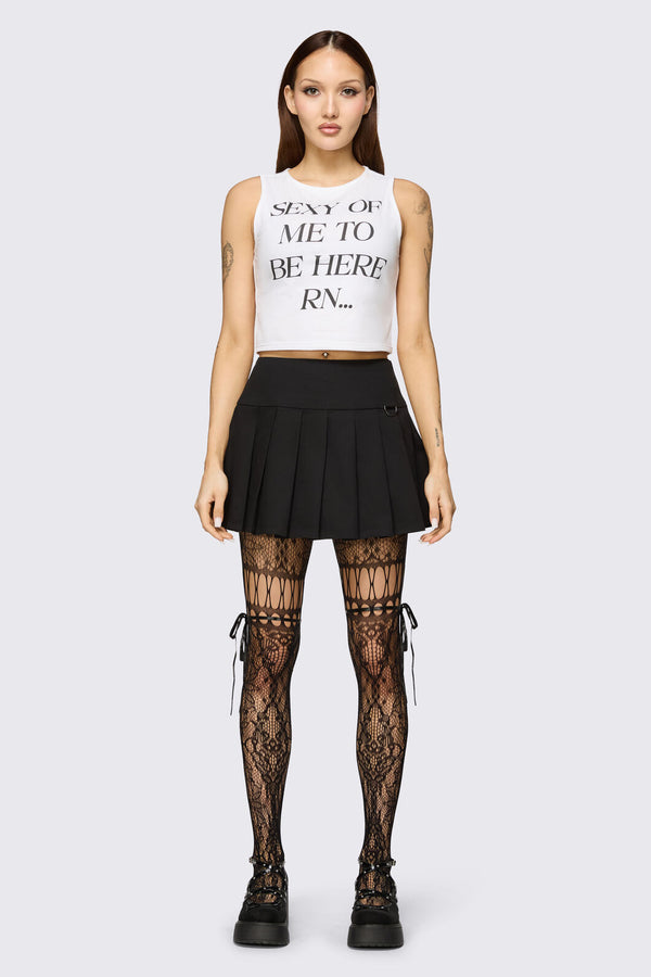 Black Friday - Black Ribbon Tie Mesh Tights - black