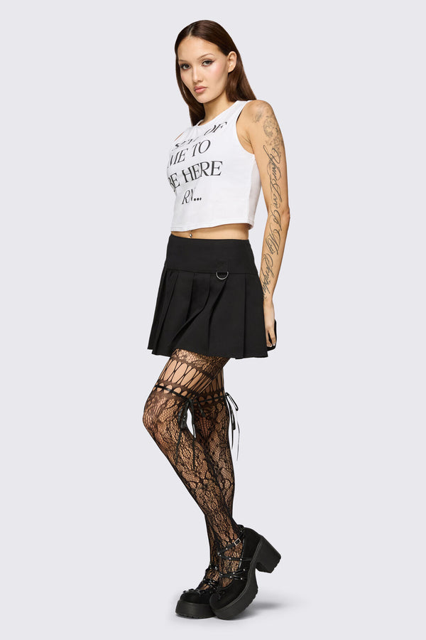 Black Friday - Black Ribbon Tie Mesh Tights - black