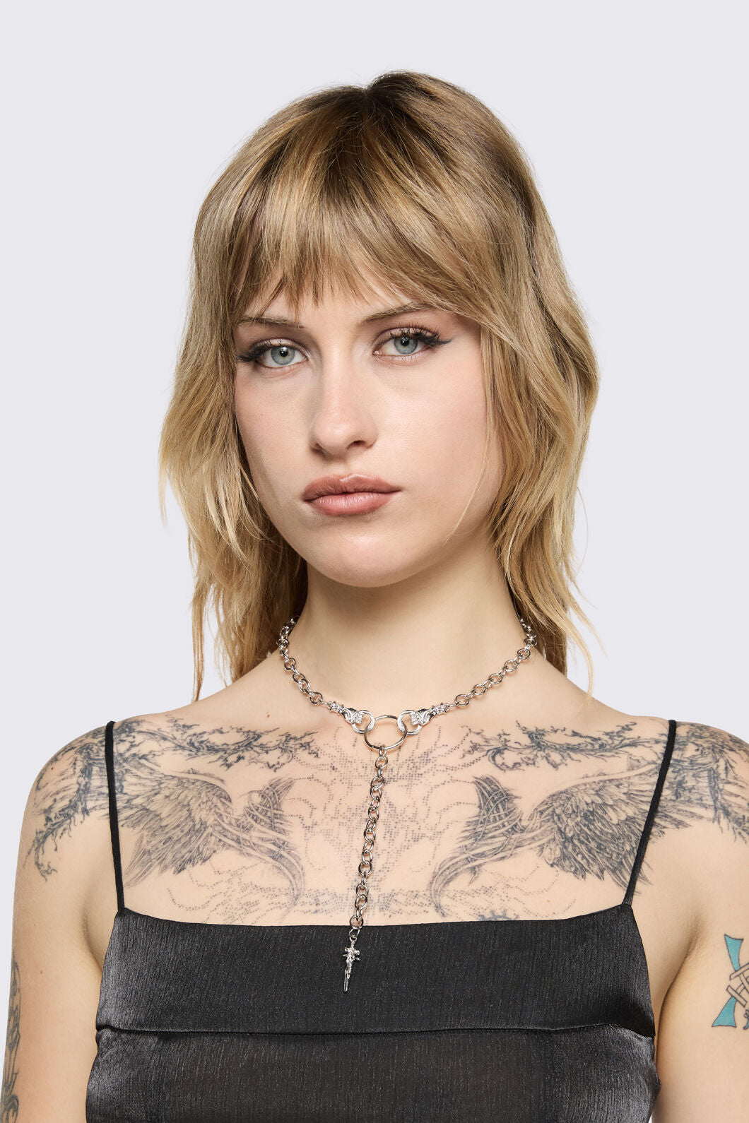 Black Friday - Dagger Drop Chain Necklace - silver