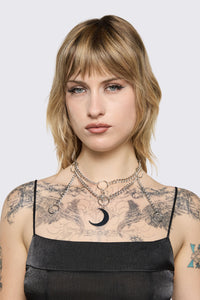 Black Friday - Ring & Chain Crescent Necklace - silver