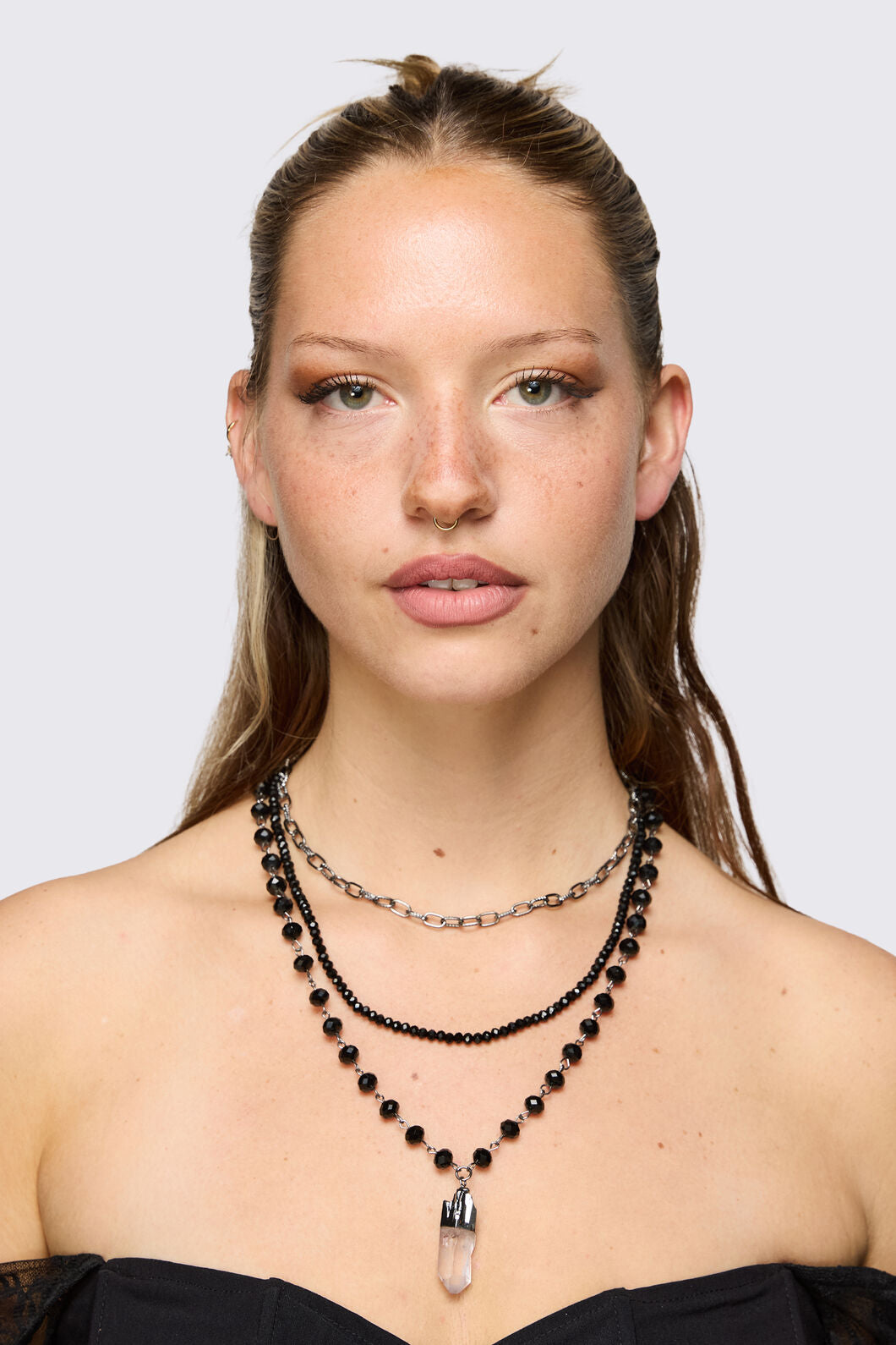 Black Friday - Statement Gem Layered Necklace - black