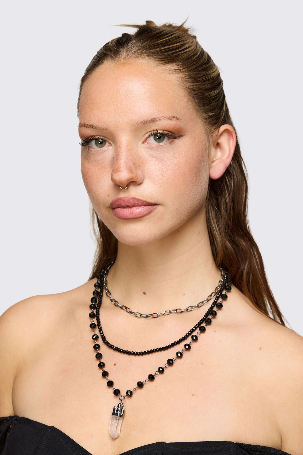 Black Friday - Statement Gem Layered Necklace - black