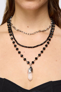 Black Friday - Statement Gem Layered Necklace - black