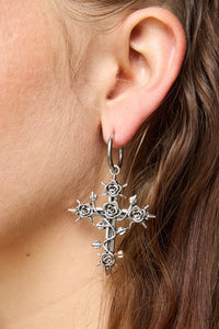 Black Friday - Romance Rose Cross Earrings - silver