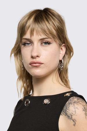 Black Friday - Faux Skull Stretched Earrings - silver