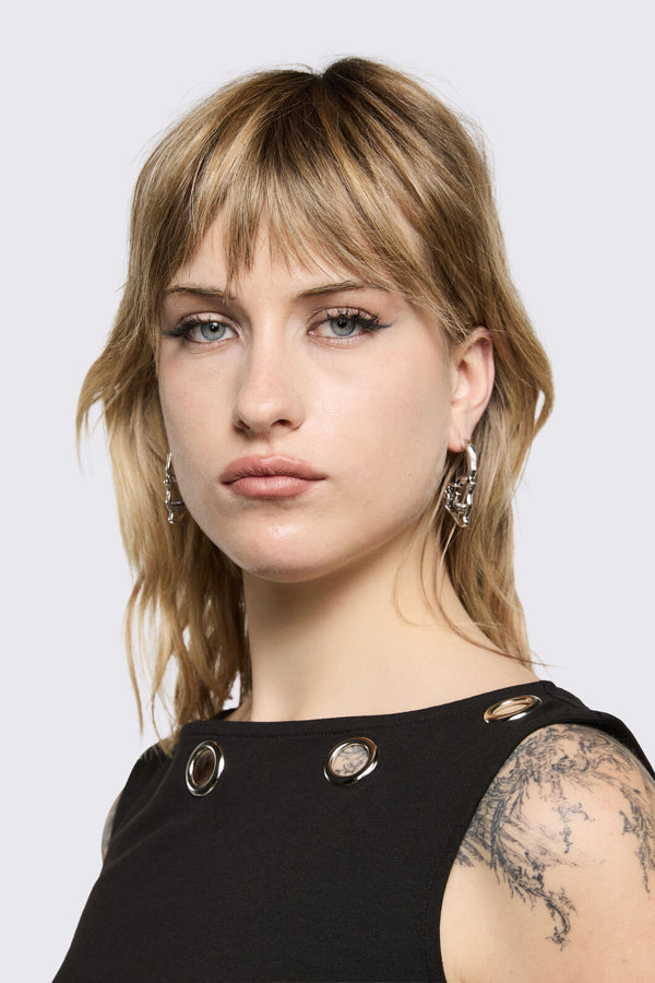 Black Friday - Faux Skull Stretched Earrings - silver